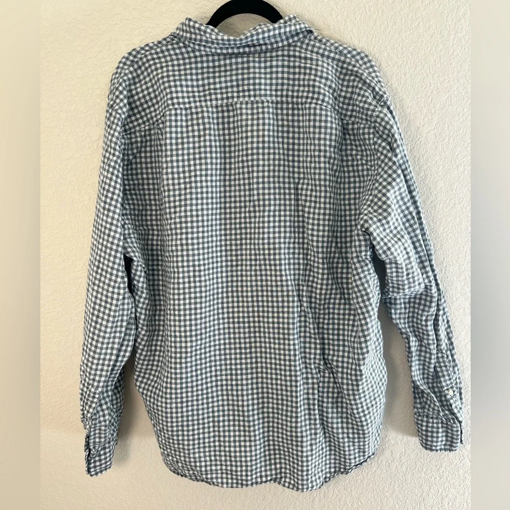 J Crew Irish Linen Baird McNutt Men's Blue Gingham Button-Up Shirt Resortwear